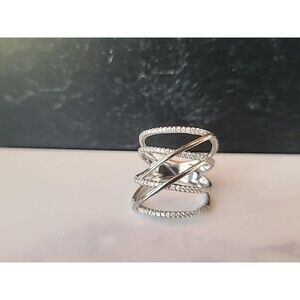 925 Silver Glass Accent Ring, Size US 7.25